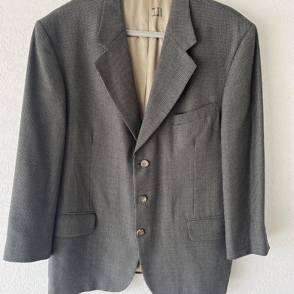 Oscar de la Renta 44S Brown check Plaid Suit Blazer Sports Jacket 3 Button Wool - Picture 1 of 13
